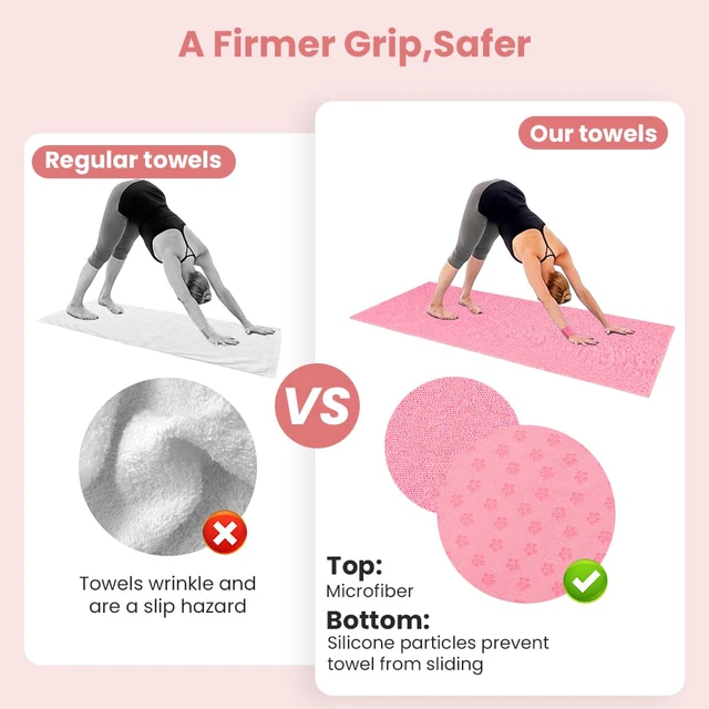 Alt view image 4 of 7 - Yoga Towel, Yoga Mat Towel with Grip Dots, Microfiber Yoga Blanket Towels, Soft & Breathable, with Quick Dry Towels and Mesh Carry Bag, for Bikram, Pilates and Workout, 24" x72", Pink