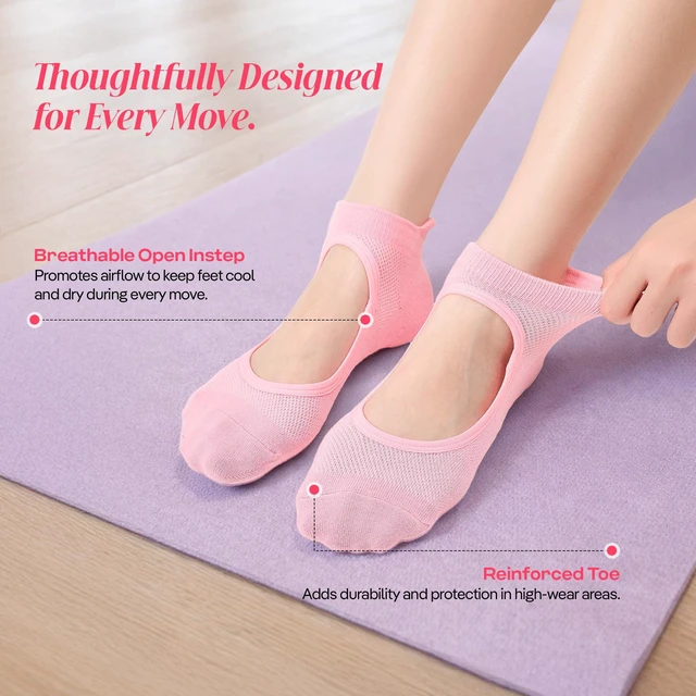 Alt view image 2 of 7 - CoolMate Yoga Socks with Grips for Women, Non Slip Pilates Socks | Cotton-polyester-elastane blend, arch support, silicone grip sole, closed-toe design,