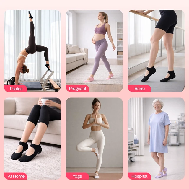 Alt view image 6 of 7 - CoolMate Yoga Socks with Grips for Women, Non Slip Pilates Socks | Cotton-polyester-elastane blend, arch support, silicone grip sole, closed-toe design,