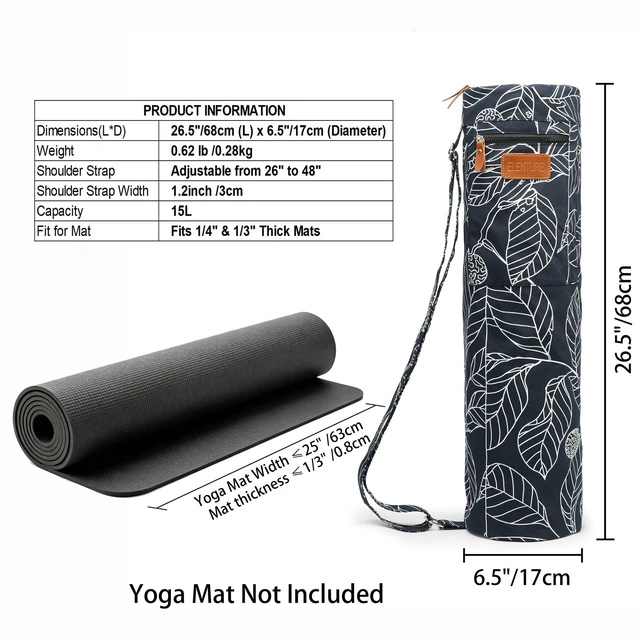 Alt view image 3 of 7 - Yoga Mat Bag for Women & Men, Full-Zip Canvas Pilates Bag with Pockets | Lightweight Yoga Mat Carrier with Adjustable Shoulder Strap, Fits 1/4 & 1/3 Inch Thick Mats, for Studio Gym Travel Workout