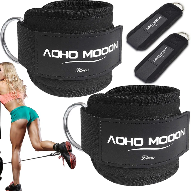 Main image of AOHO MOOON Ankle Strap (2 Pieces) for Cable Machine Women - Gym Workout Leg Strap, Premium Padding Ankle Cuffs, Glute Kickback Exercises Equipment, Pulley Attachment, One Size Fit All(Pair, Black)