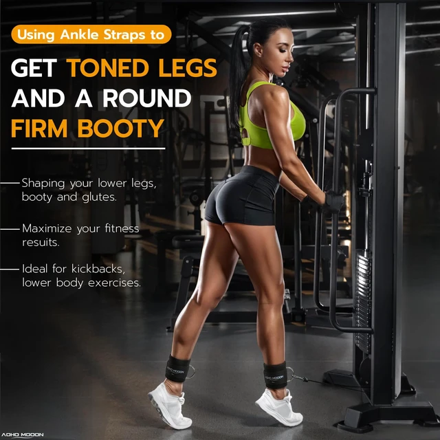 Alt view image 2 of 6 - AOHO MOOON Ankle Strap (2 Pieces) for Cable Machine Women - Gym Workout Leg Strap, Premium Padding Ankle Cuffs, Glute Kickback Exercises Equipment, Pulley Attachment, One Size Fit All(Pair, Black)