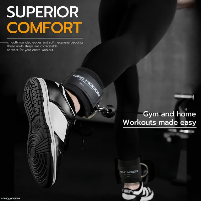 Alt view image 5 of 6 - AOHO MOOON Ankle Strap (2 Pieces) for Cable Machine Women - Gym Workout Leg Strap, Premium Padding Ankle Cuffs, Glute Kickback Exercises Equipment, Pulley Attachment, One Size Fit All(Pair, Black)