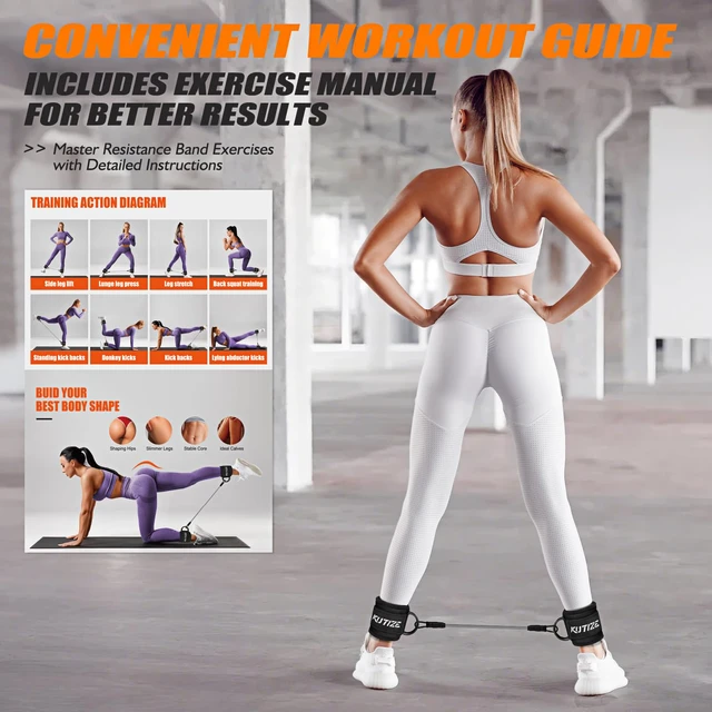 Alt view image 3 of 7 - Ankle Resistance Bands with Cuffs for Women- 3-Level Adjustable Leg Butt Booty & Glute Workout Equipment, Portable Home Gym Exercise Bands for Kickbacks, Hip Thrusts, Yoga, Strength Training