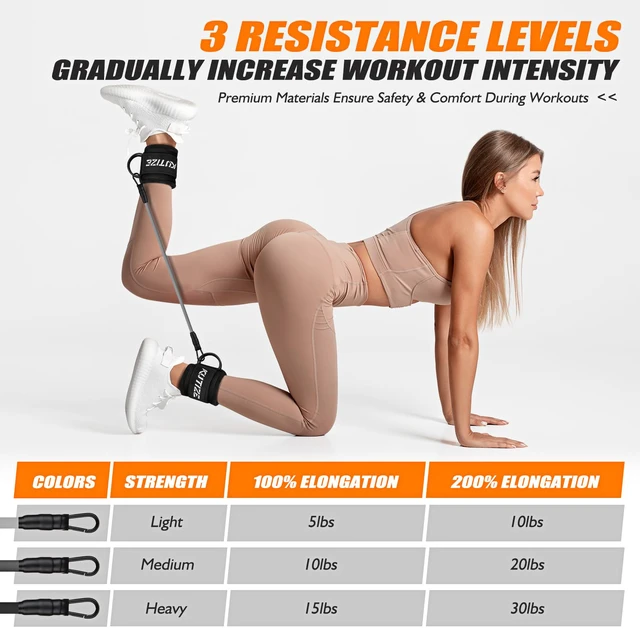 Alt view image 6 of 7 - Ankle Resistance Bands with Cuffs for Women- 3-Level Adjustable Leg Butt Booty & Glute Workout Equipment, Portable Home Gym Exercise Bands for Kickbacks, Hip Thrusts, Yoga, Strength Training