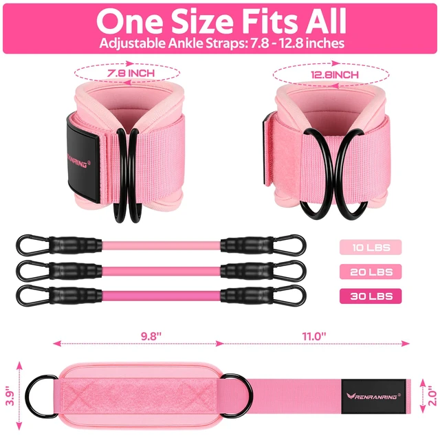 Alt view image 3 of 7 - Ankle Resistance Bands w/Cuffs, Ankle Weights Women Booty Workout Equipment | Ankle Bands for Working Out, Kickbacks Hip, Leg Glute, Resistance Exercise Bands for Butt Lift, Home Gym Fitness Equipment