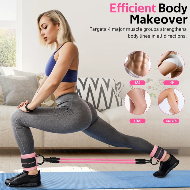 Alt view image 5 of 7 - Ankle Resistance Bands w/Cuffs, Ankle Weights Women Booty Workout Equipment | Ankle Bands for Working Out, Kickbacks Hip, Leg Glute, Resistance Exercise Bands for Butt Lift, Home Gym Fitness Equipment