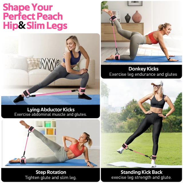 Alt view image 6 of 7 - Ankle Resistance Bands w/Cuffs, Ankle Weights Women Booty Workout Equipment | Ankle Bands for Working Out, Kickbacks Hip, Leg Glute, Resistance Exercise Bands for Butt Lift, Home Gym Fitness Equipment