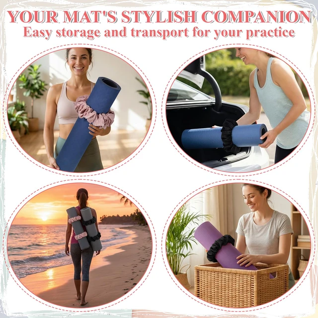 Alt view image 3 of 7 - ElevateTech Yoga Mat Scrunchie Yoga Strap for Carrying Mat Durable & Elasticity Fabric MatHolder Fits All Standard YogaMats 2PCS (Mat Not Included)