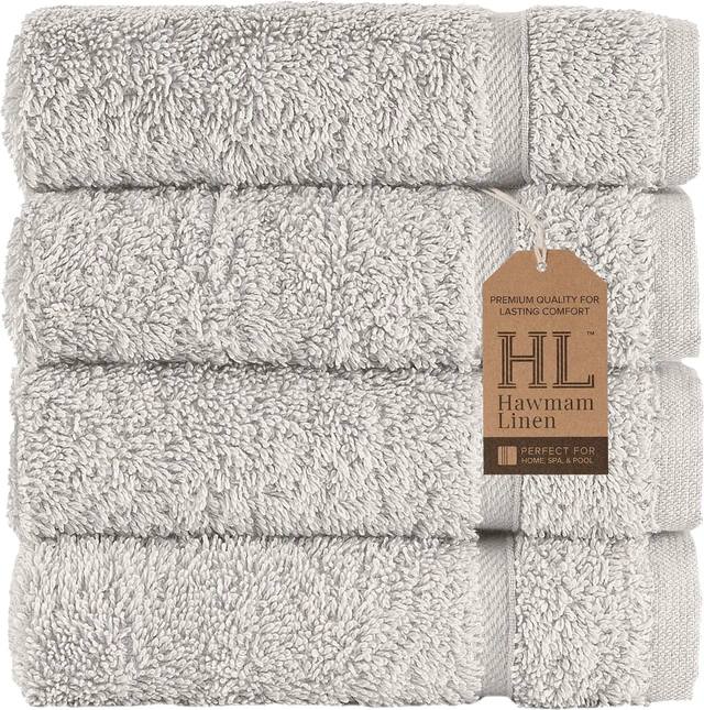 Main image of Washcloth Set Premium Original Turkish Cotton, Hotel Quality for Maximum Softness & Absorbency Face Towels for Hand, Kitchen & Cleaning (White Washcloths Set) Ice Silver