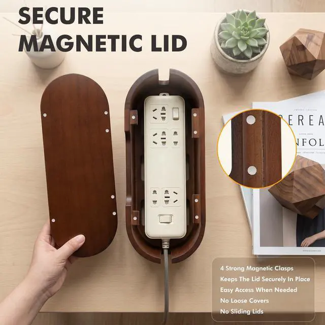 Alt view image 4 of 7 - Wooden Cable Management Box with Lid, Decorative Cord Organizer for Power Strip & Charger Cables, Ventilation Holes & Side Slots, Solid Pine Wire Hider for Desk, Home Office, Dorm & Minimalist Setup