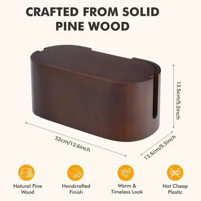 Alt view image 5 of 7 - Wooden Cable Management Box with Lid, Decorative Cord Organizer for Power Strip & Charger Cables, Ventilation Holes & Side Slots, Solid Pine Wire Hider for Desk, Home Office, Dorm & Minimalist Setup