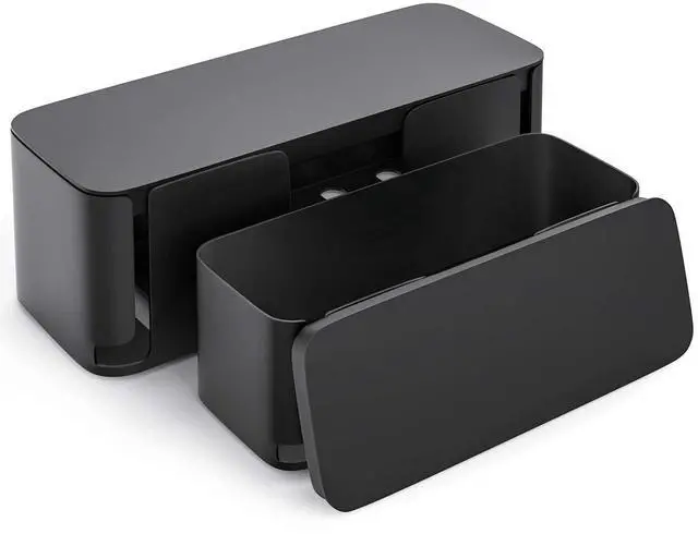 Main image of 2 Pack Cable Management Box, Pet Friendly Cable Box Organizer for Home & Office, Child-Proof Floor Cord Cover, Cord Management and Cord Hider, Black