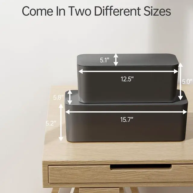 Alt view image 2 of 7 - 2 Pack Cable Management Box, Pet Friendly Cable Box Organizer for Home & Office, Child-Proof Floor Cord Cover, Cord Management and Cord Hider, Black