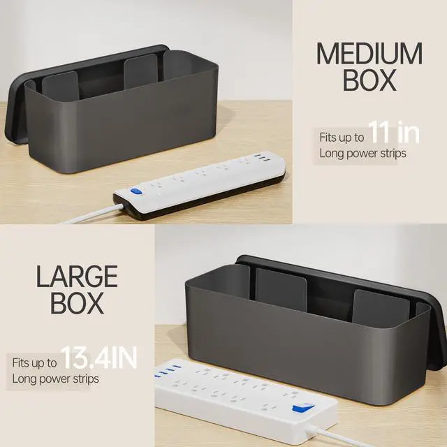 Alt view image 3 of 7 - 2 Pack Cable Management Box, Pet Friendly Cable Box Organizer for Home & Office, Child-Proof Floor Cord Cover, Cord Management and Cord Hider, Black