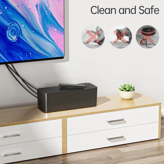 Alt view image 6 of 7 - 2 Pack Cable Management Box, Pet Friendly Cable Box Organizer for Home & Office, Child-Proof Floor Cord Cover, Cord Management and Cord Hider, Black