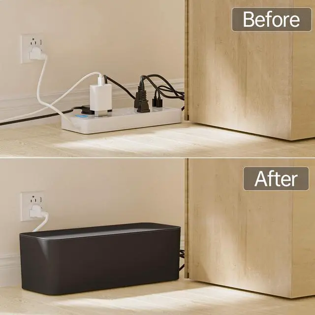 Alt view image 5 of 7 - 2 Pack Cable Management Box, Pet Friendly Cable Box Organizer for Home & Office, Child-Proof Floor Cord Cover, Cord Management and Cord Hider, Black