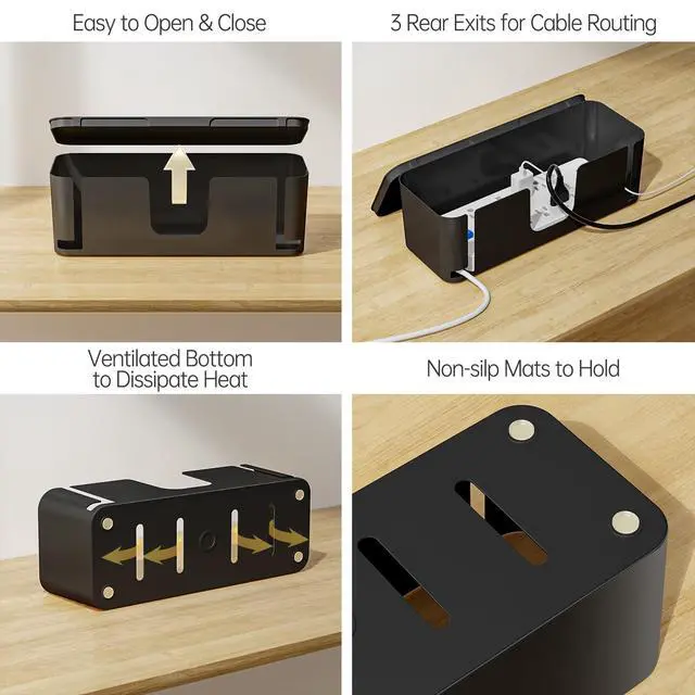 Alt view image 7 of 7 - 2 Pack Cable Management Box, Pet Friendly Cable Box Organizer for Home & Office, Child-Proof Floor Cord Cover, Cord Management and Cord Hider, Black