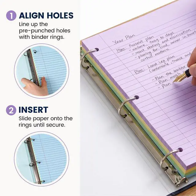 Alt view image 7 of 7 - 500 Sheets Colored Filler Paper, 5 Colors 8 x 10-1/2 Inch Wide Ruled