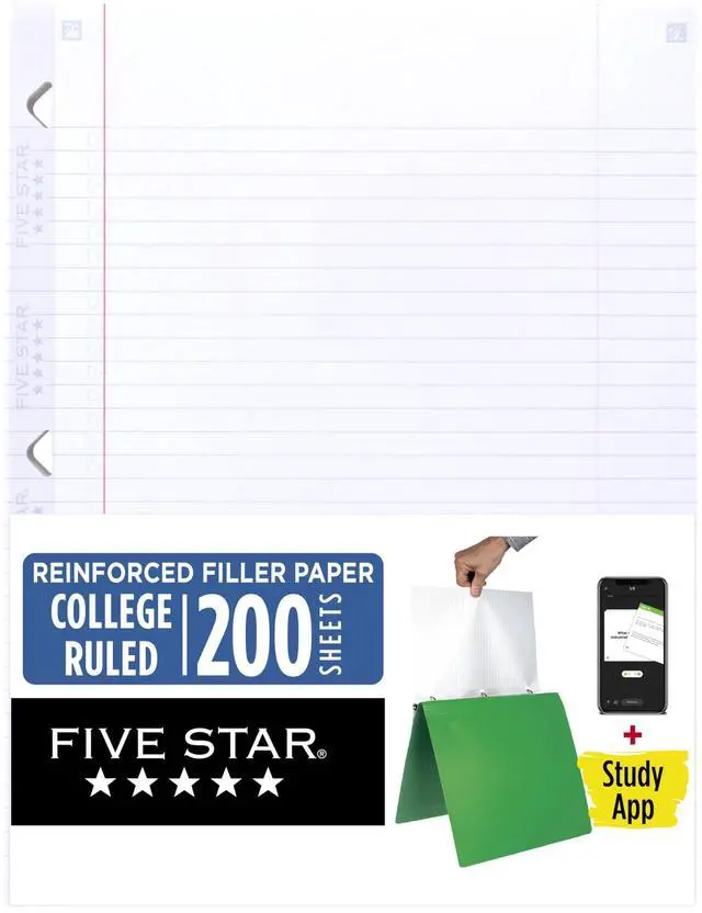 Main image of Loose Leaf Paper + Study App, College Ruled Filler Notebook Paper, Reinforced, Fights Ink Bleed, 8-1/2" x 11", 200 Sheets (170054-ECM)