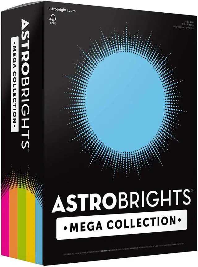 Main image of Mega Collection, Colored Paper, "Brilliant" 5-Color Assortment, 625 Sheets, 24 lb/89 gsm, 8.5" x 11 - MORE SHEETS! (91684)