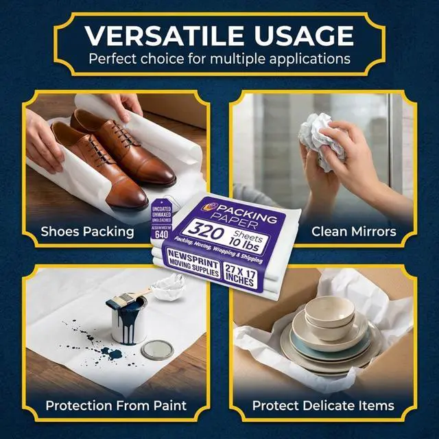 Alt view image 4 of 7 - White Bulk Packing Paper | 320 sheets | 27" x 17" | 10 lb | Sheets for Moving - Newsprint Paper - Must Have in Your Moving Supplies | Newsprint Papers | Packaging Paper