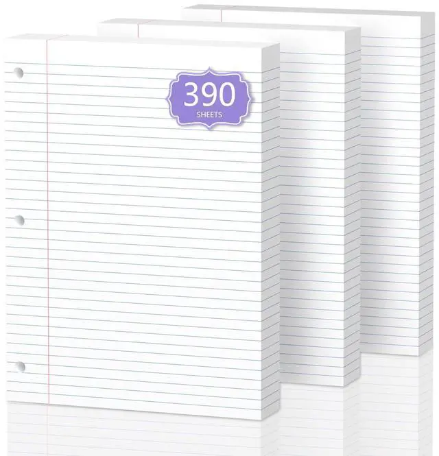 Main image of 390 Sheets Loose Leaf Paper 8" x 10.5" Filler Paper College Ruled 3-Hole Punched Lined Paper Notebook Paper for 3-Ring Binders Notepad Writing Note Pads Ideal for Home, School, Office