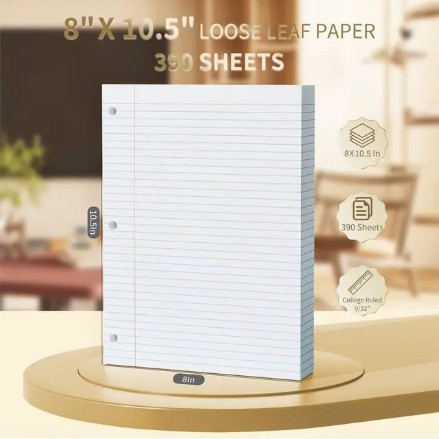 Alt view image 2 of 7 - 390 Sheets Loose Leaf Paper 8" x 10.5" Filler Paper College Ruled 3-Hole Punched Lined Paper Notebook Paper for 3-Ring Binders Notepad Writing Note Pads Ideal for Home, School, Office