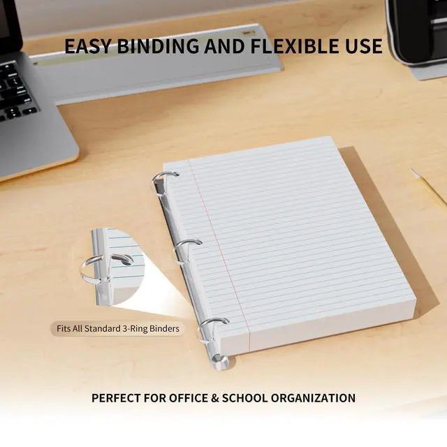 Alt view image 3 of 7 - 390 Sheets Loose Leaf Paper 8" x 10.5" Filler Paper College Ruled 3-Hole Punched Lined Paper Notebook Paper for 3-Ring Binders Notepad Writing Note Pads Ideal for Home, School, Office