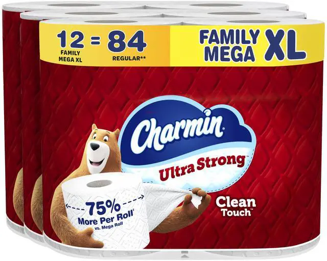 Main image of Ultra Strong Clean Touch Toilet Paper, 12 Family Mega XL Rolls = 84 Regular Rolls