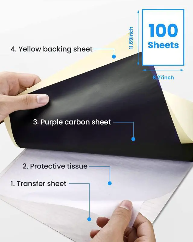 Alt view image 2 of 7 - Tattoo Transfer Paper, 100 Sheets, A4 Size Tattoo Stencil Paper