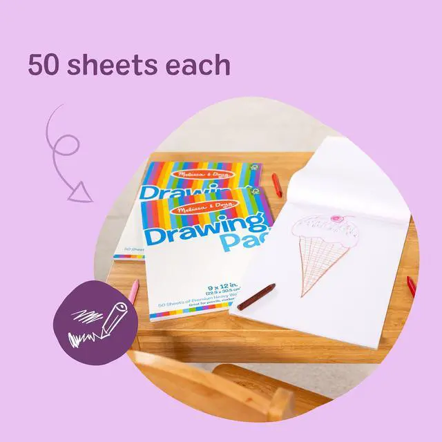Alt view image 4 of 7 - Drawing Paper, Sketch Pad, 3-Pack Bundle for Coloring, Writing or Painting (9 x 12 inches) - 50 Sheets Each, Kids Drawing Pad & Art Supplies for Kids Ages 3+ - FSC Certified
