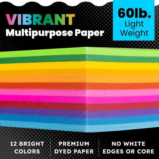 Alt view image 3 of 6 - Assorted Bright Colored Paper - 24 lb, 89 gsm, Acid-Free, Fade-Resistant, 11x17-Inch Ledger Size Color Copy Paper, 48 Sheets, 12 Colors