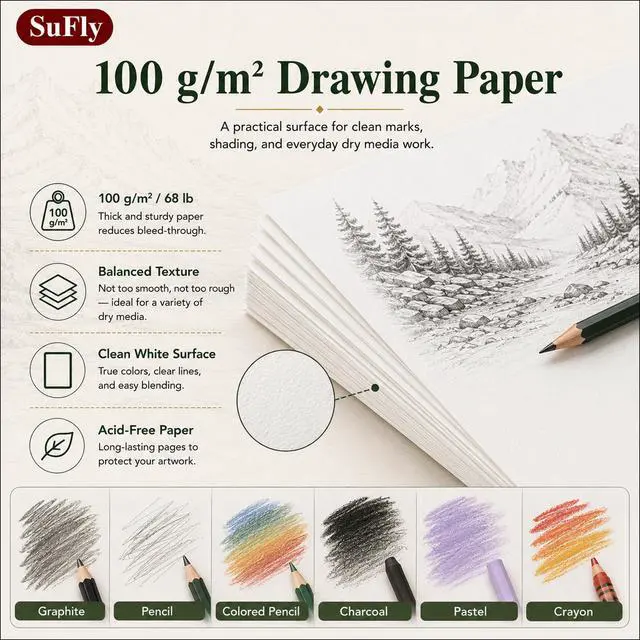 Alt view image 4 of 7 - Sketch Book 9x12, 100-Sheet Drawing Paper Pad, 68lb/100gsm, Acid-Free
