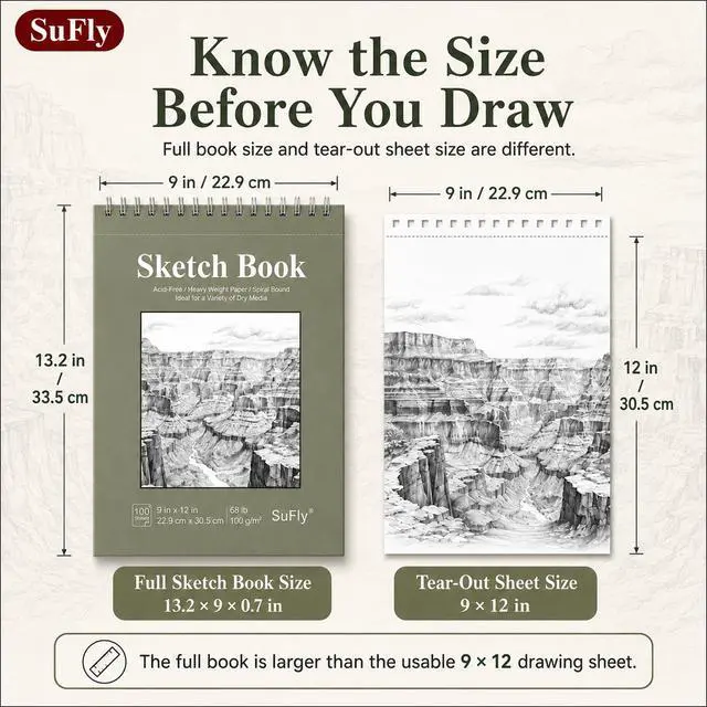 Alt view image 3 of 7 - Sketch Book 9x12, 100-Sheet Drawing Paper Pad, 68lb/100gsm, Acid-Free