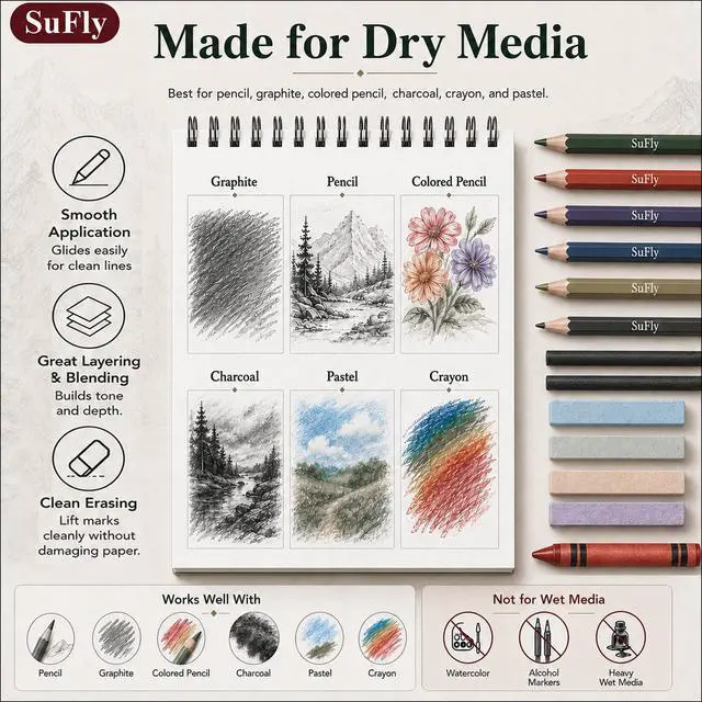 Alt view image 5 of 7 - Sketch Book 9x12, 100-Sheet Drawing Paper Pad, 68lb/100gsm, Acid-Free