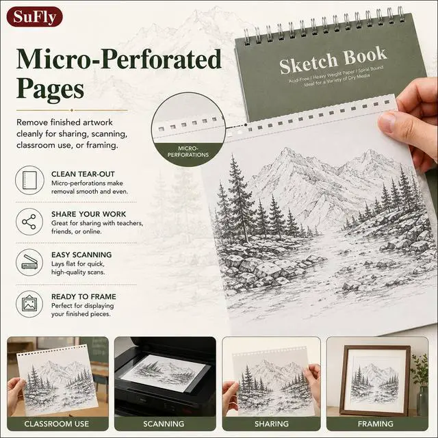 Alt view image 6 of 7 - Sketch Book 9x12, 100-Sheet Drawing Paper Pad, 68lb/100gsm, Acid-Free