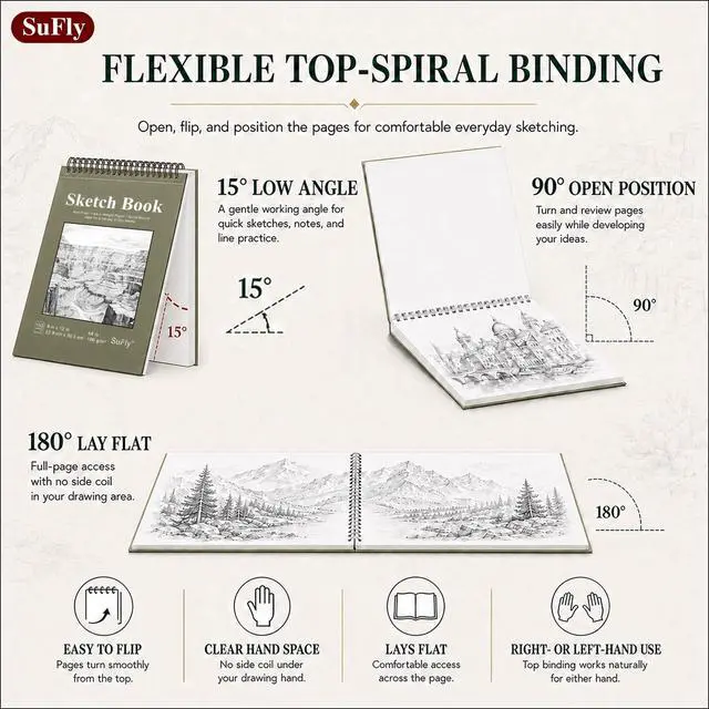 Alt view image 7 of 7 - Sketch Book 9x12, 100-Sheet Drawing Paper Pad, 68lb/100gsm, Acid-Free