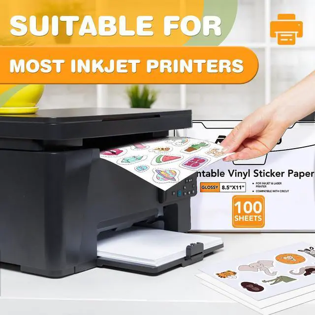 Alt view image 2 of 6 - 100 PCS Vinyl Sticker Paper, Glossy Printable Sticker Paper