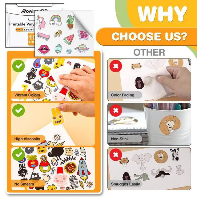 Alt view image 5 of 6 - 100 PCS Vinyl Sticker Paper, Glossy Printable Sticker Paper