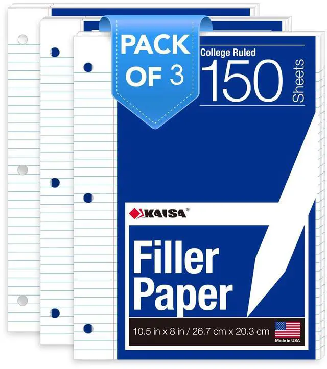 Main image of Notebook Paper Bulk Wholesale Available 3 Pack Notebook Paper College Ruled 3-Hole Punched Loose Leaf Paper 8x10.5 Filler Paper for 3-Ring Binder, 150 Sheets/Pack (3 Pack-college)