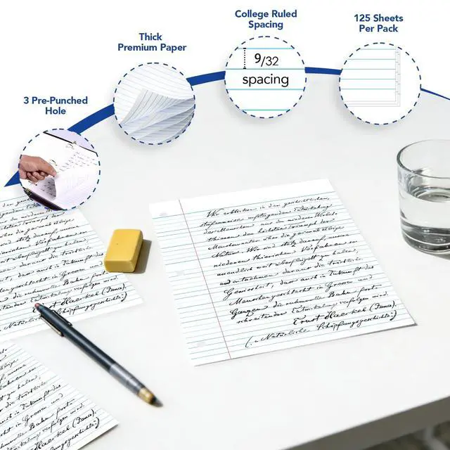 Alt view image 4 of 7 - Notebook Paper Bulk Wholesale Available 3 Pack Notebook Paper College Ruled 3-Hole Punched Loose Leaf Paper 8x10.5 Filler Paper for 3-Ring Binder, 150 Sheets/Pack (3 Pack-college)