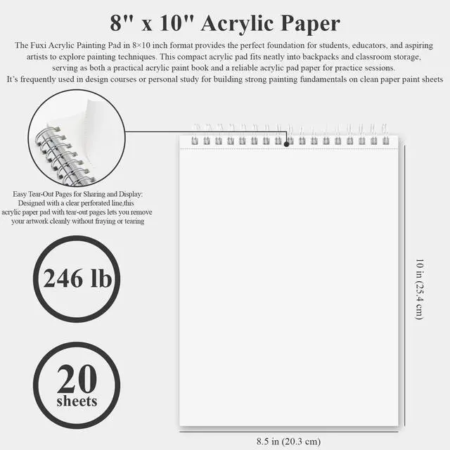 Alt view image 2 of 7 - 8x10 Sketchbook for Acrylic Paint, 246 lb/ 400gsm Thick Paper for Painting, 20 Sheets(40page) Paint Paper for Acrylic Painting, Drawing & Art Supplies.