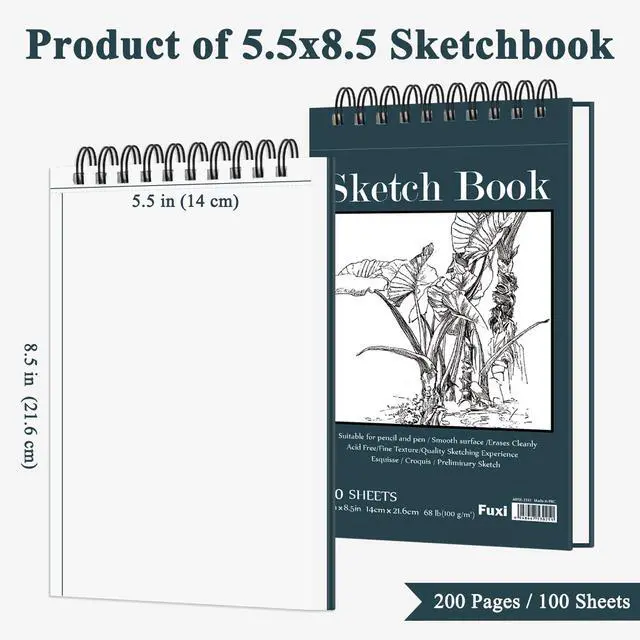 Alt view image 2 of 7 - Small Sketch Book, Spiral-Bound Sketchbook 5.5 x 8.5 2-Pack 200 Sheets