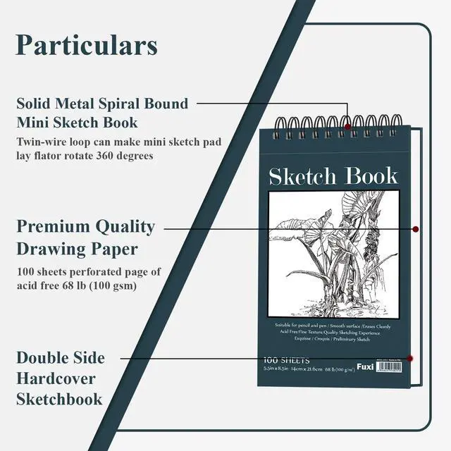 Alt view image 3 of 7 - Small Sketch Book, Spiral-Bound Sketchbook 5.5 x 8.5 2-Pack 200 Sheets