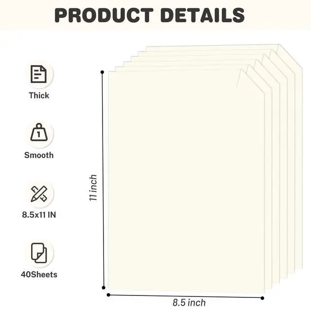 Alt view image 2 of 7 - Cream Cardstock 8.5 X 11, 40 Sheets Card Stock, 75lb/ 200gsm Copy Paper