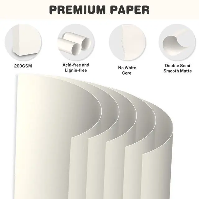 Alt view image 3 of 7 - Cream Cardstock 8.5 X 11, 40 Sheets Card Stock, 75lb/ 200gsm Copy Paper