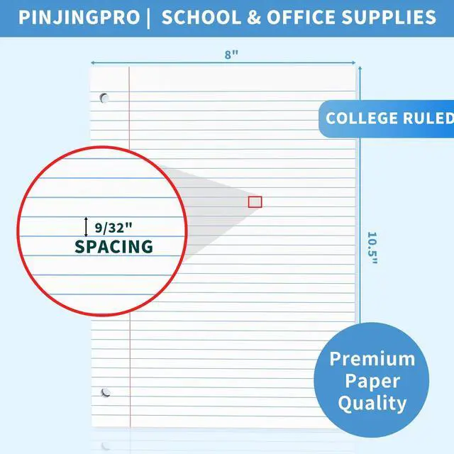 Alt view image 2 of 7 - 130 Sheets Loose Leaf Paper College Ruled Notebook Paper 8 x 10.5 In White