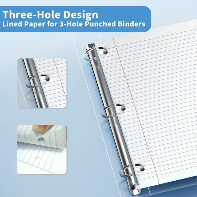 Alt view image 4 of 7 - 130 Sheets Loose Leaf Paper College Ruled Notebook Paper 8 x 10.5 In White