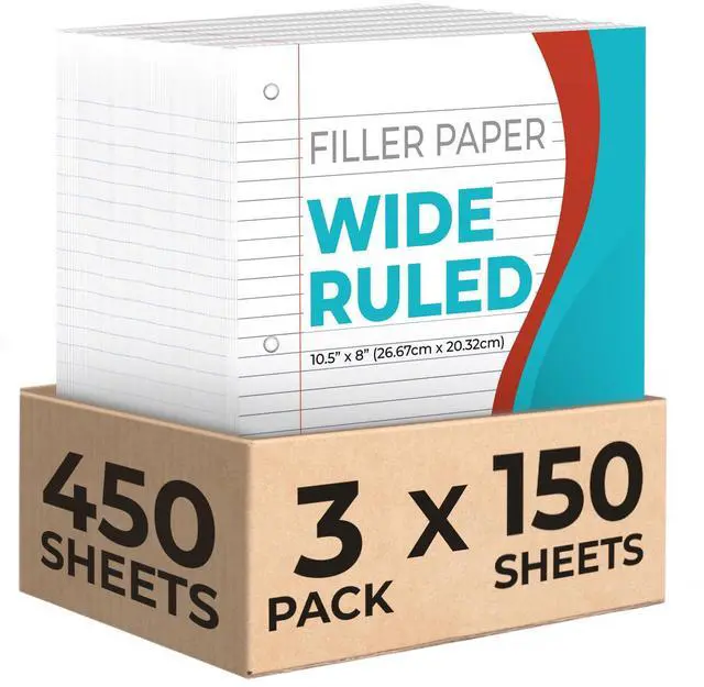 Main image of 450 Sheets Loose Leaf Paper, 3 Pack, Wide Ruled Filler Paper